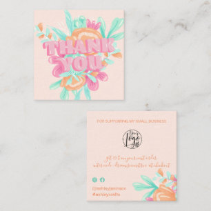Pastel pink floral Retro-Drehbuch Reihenfolge dank Quadratische Visitenkarte