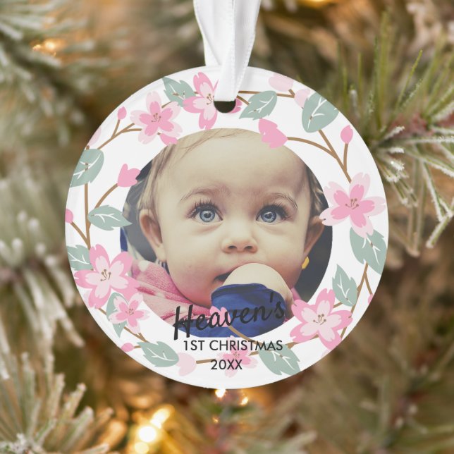 Pastel Pink Floral Wreath Baby Keepsake Ornament (Baum)