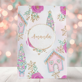 Pastel Pink Gingerbrot Personalisiert Weihnachten Mittlere Geschenktüte
