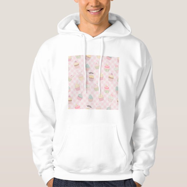 Pastel Pink Gingham Cute Cupcakes Pattern Hoodie (Vorderseite)