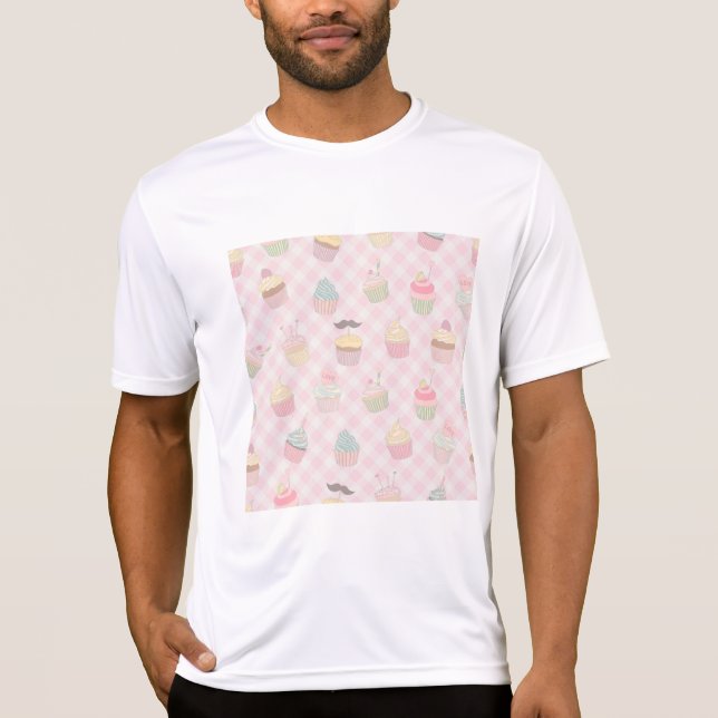 Pastel Pink Gingham Cute Cupcakes Pattern T-Shirt (Vorderseite)