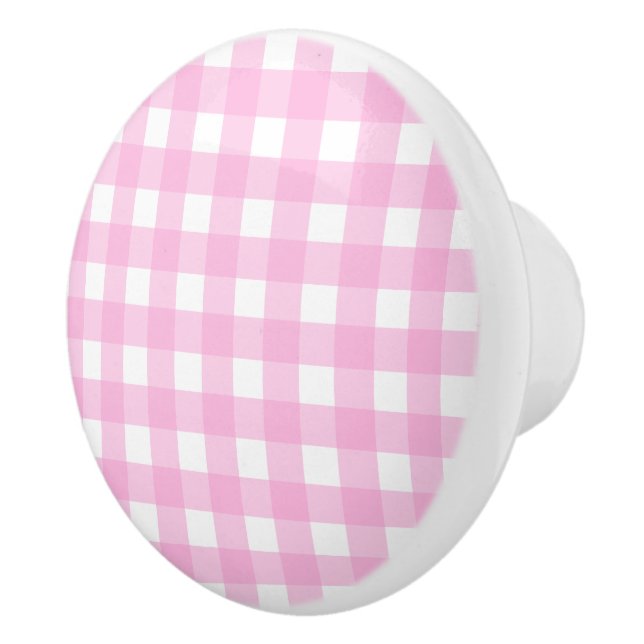 Pastel Pink Gingham Pattern Keramikknauf (Rechts)