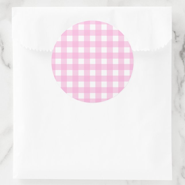 Pastel Pink Gingham Pattern Runder Aufkleber (Tasche)