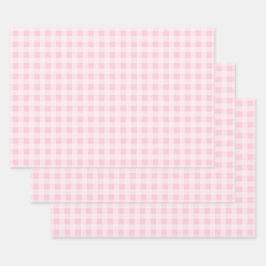 Pastel Pink Gingham Wrapping Paper Sheets Geschenkpapier Set