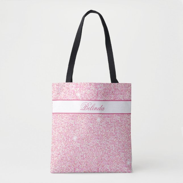 Pastel Pink Glitz und Glam Mit Monogramm Tasche (Vorderseite)