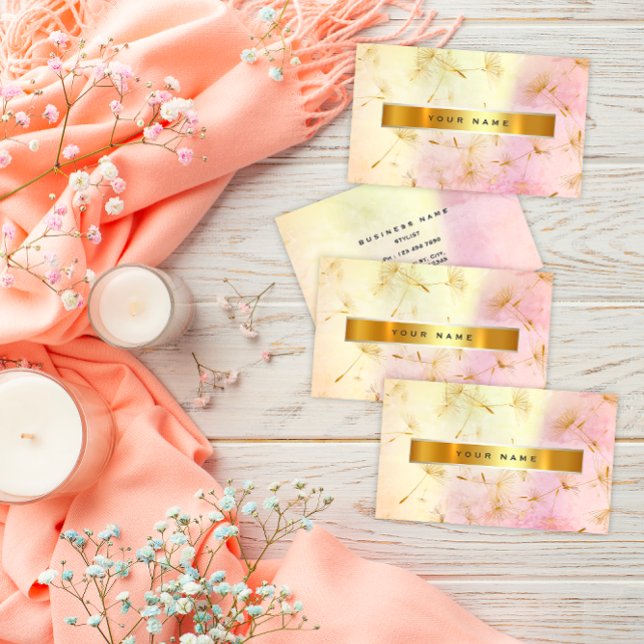 Pastel Pink Gold Grungy Dandelion Confetti Vip Visitenkarte (Pastel Pink Gold Grungy Dandelion Confetti Vip Business Card)