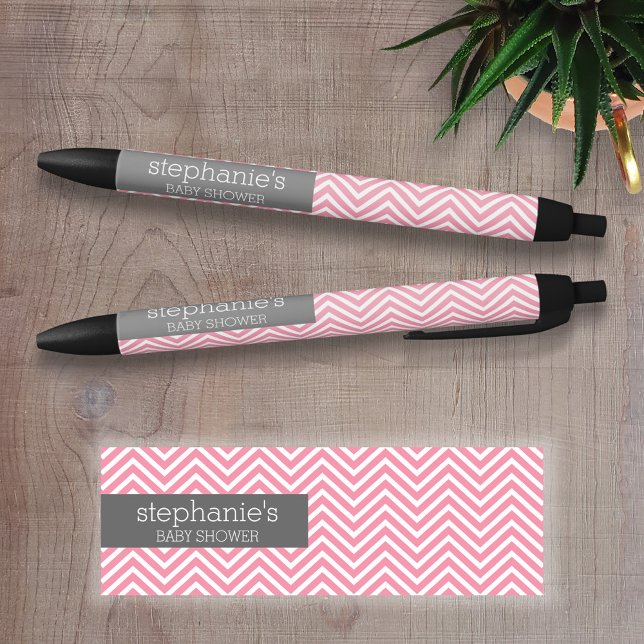 Pastel Pink & Gray Chevrons Baby Showkollektion Kugelschreiber (Personalized Writing Pen )