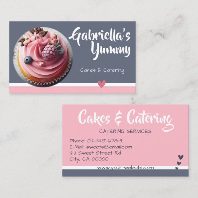 Pastel Pink Gray Cupcake Kuchen Fotovorlage Sweet Visitenkarte (Vorne/Hinten)