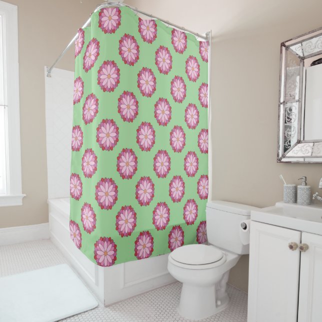 Pastel Pink Green Asian Medallion Floral Duschvorhang (Beispiel)