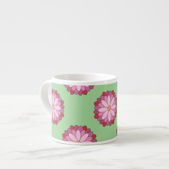 Pastel Pink Green Asian Medallion Floral Espressotasse (Vorderseite Links)