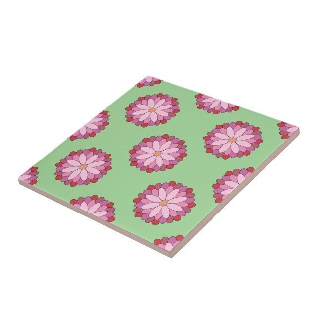 Pastel Pink Green Asian Medallion Floral Fliese (Seite)