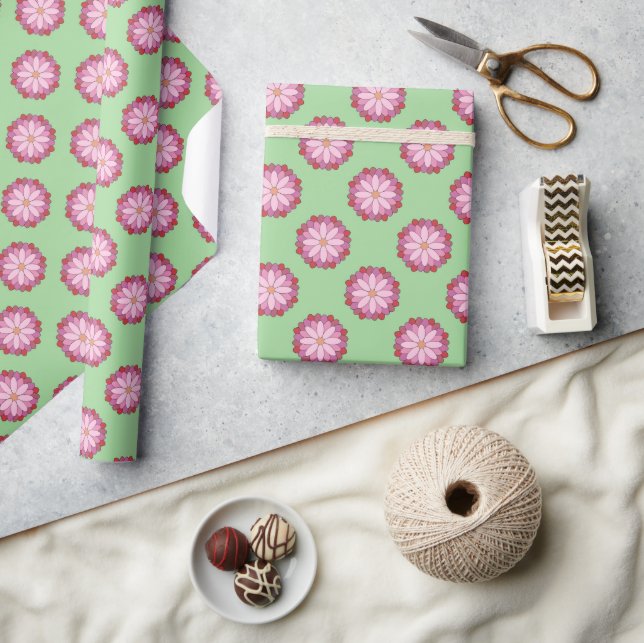Pastel Pink Green Asian Medallion Floral Geschenkpapier (Kunsthandwerk)