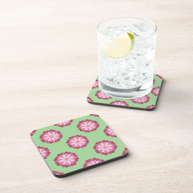 Pastel Pink Green Asian Medallion Floral Getränkeuntersetzer (Rechte Seite)