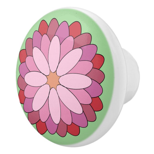 Pastel Pink Green Asian Medallion Floral Keramikknauf (Rechts)
