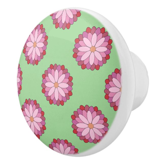 Pastel Pink Green Asian Medallion Floral Keramikknauf (Rechts)