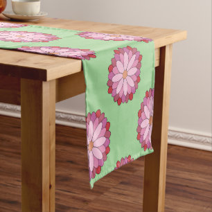 Pastel Pink Green Asian Medallion Floral Kurzer Tischläufer