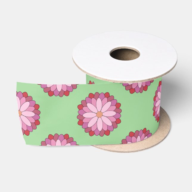 Pastel Pink Green Asian Medallion Floral Satinband (Spule)