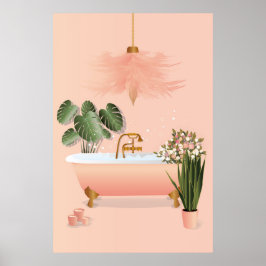 Pastel Pink & Green Bathroom | Bubble Bath Poster
