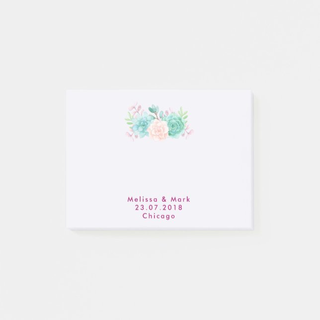 Pastel Pink & Green Blumenstrauß Hochzeit Post-it Klebezettel (Vorderseite)
