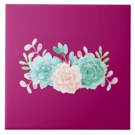 Pastel Pink & Green Floral Bouquet auf der Magenta Fliese