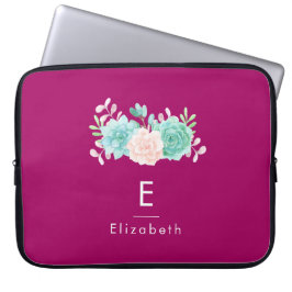 Pastel Pink & Green Floral Bouquet auf der Magenta Laptopschutzhülle