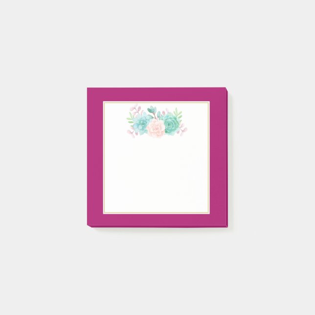 Pastel Pink & Green Floral Bouquet auf der Magenta Post-it Klebezettel (Vorderseite)