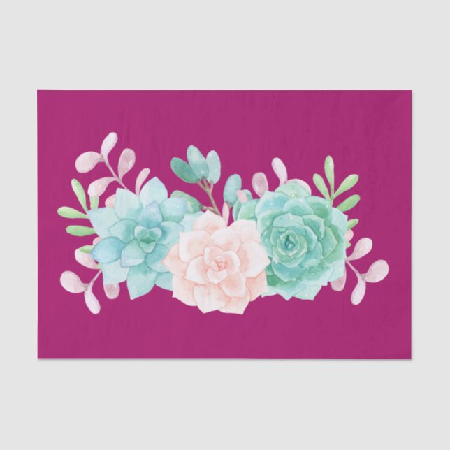 Pastel Pink & Green Floral Bouquet auf der Magenta Seidenpapier (Vorderseite)