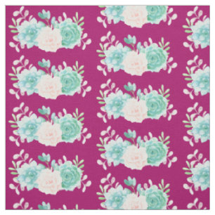 Pastel Pink & Green Floral Bouquet auf der Magenta Stoff