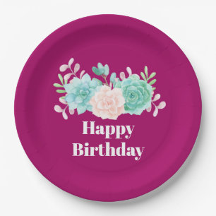 Pastel Pink & Green Floral Bouquet Geburtstag Pappteller