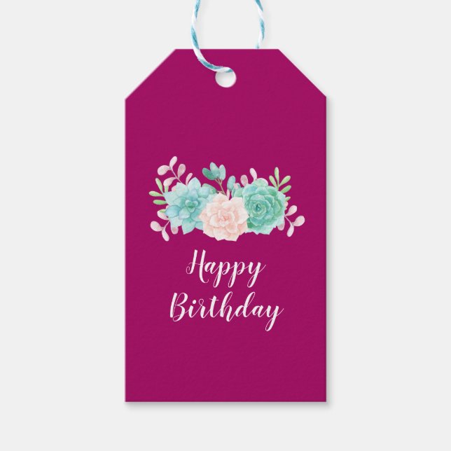 Pastel Pink & Green Floral Bouquet Happy Birthday Geschenkanhänger (Vorderseite)