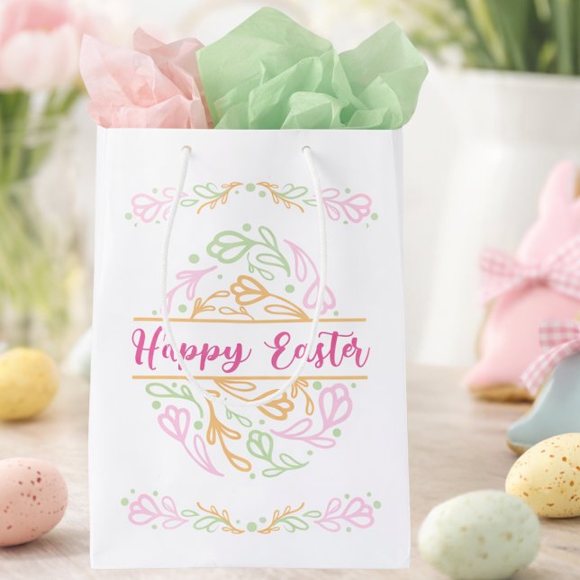 Pastel Pink Green Floral Easter Egg Happy Easter Mittlere Geschenktüte (Von Creator hochgeladen)
