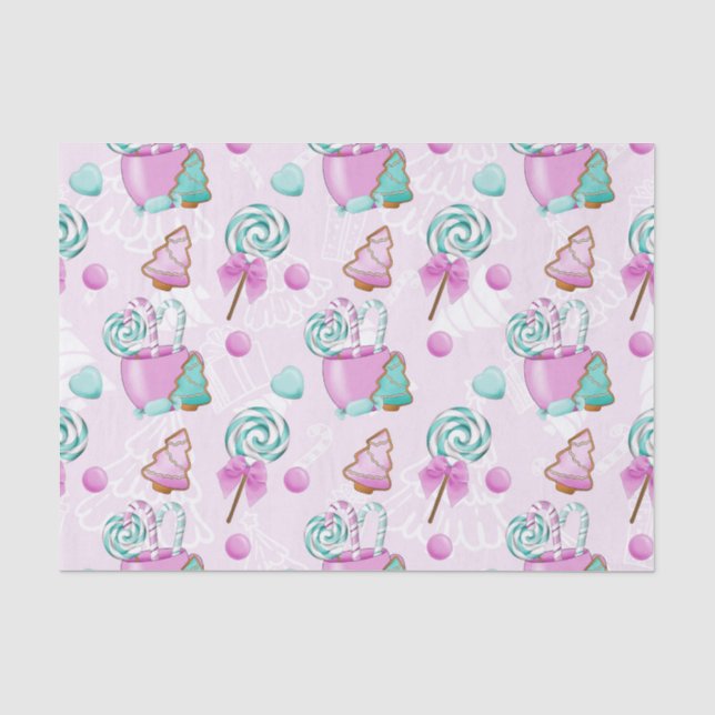 PASTEL PINK & GREEN LOLLIPOPS & CHRISTMAS COOKIES SEIDENPAPIER (Vorderseite)