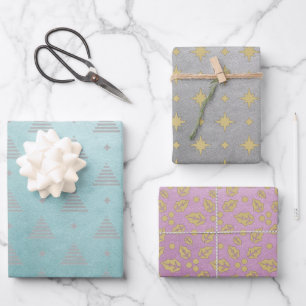 Pastel Pink Green Silver Modernes Weihnachtsmuster Geschenkpapier Set