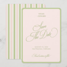 Pastel Pink & Green Stripes Border Retro Wedding