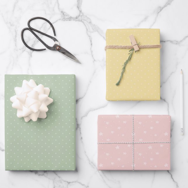 Pastel Pink Green Yellow Baby Dusche Geschenkpapier Set (Vorderseite)