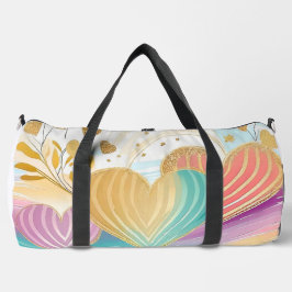 PASTEL PINK GREEN YELLOW LILA GOLD HEARS DUFFLE BAG