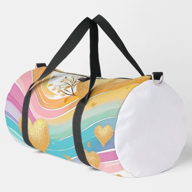 PASTEL PINK GREEN YELLOW LILA GOLD HEARS DUFFLE BAG (Linke Ecke)
