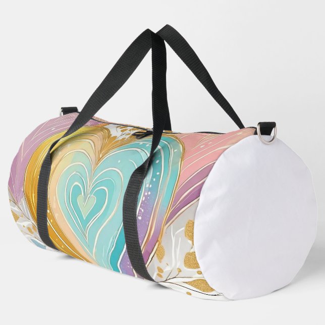 PASTEL PINK GREEN YELLOW LILA GOLD HEARS DUFFLE BAG (Linke Ecke)