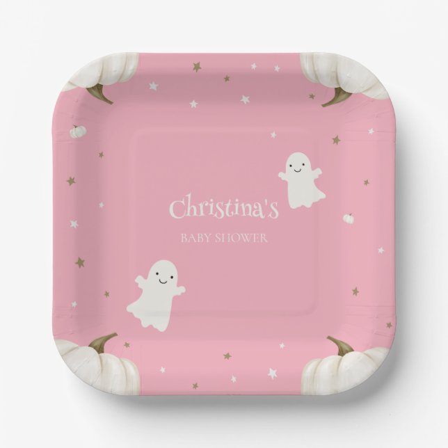 Pastel Pink Halloween Babydusche Papierplatte Pappteller (Vorderseite)