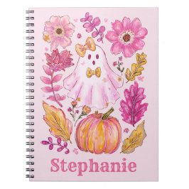 Pastel Pink Halloween Ghost with Custom Name Notizblock