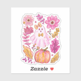 Pastel Pink Halloween Ghost with Flowers and Pumpk Aufkleber