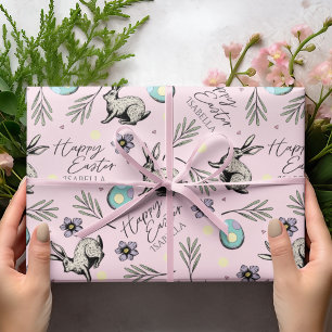 Pastel Pink Happy Oaster Bunnies Geschenkpapier