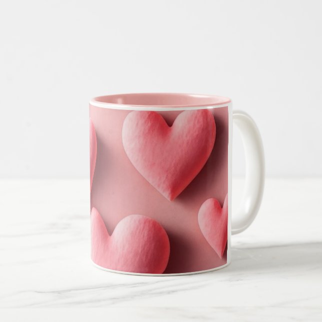 Pastel Pink Heart Pattern Design Zweifarbige Tasse (VorderseiteRechts)