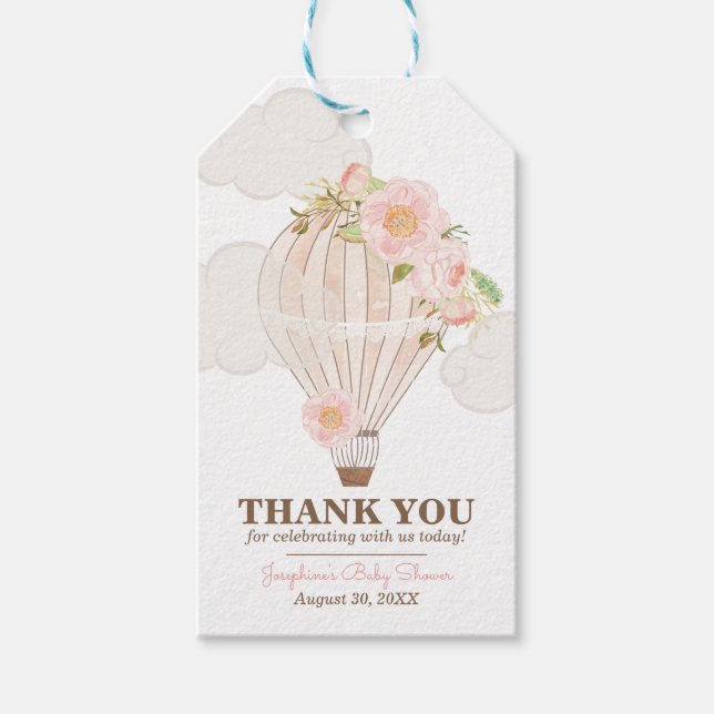 Pastel Pink Heißluftballon Girl Babydusche Geschenkanhänger (Vorderseite)