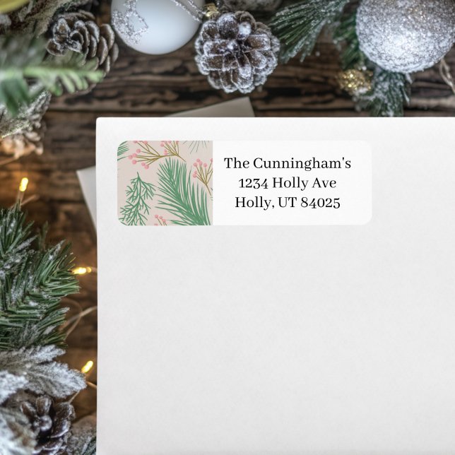 Pastel Pink Holly Christmas (Pink and green return address label )