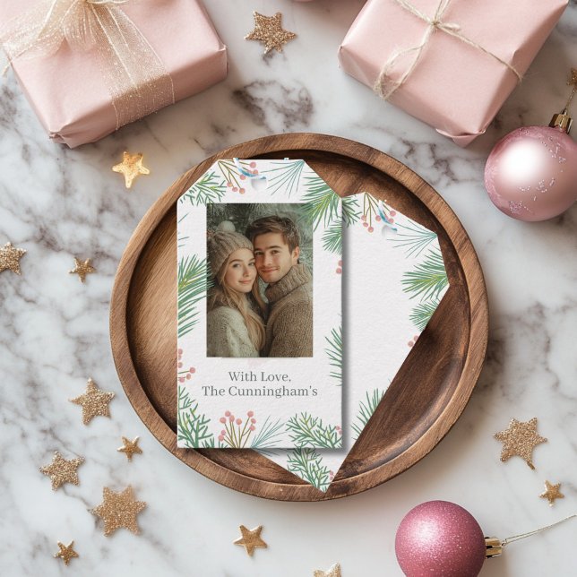 Pastel Pink Holly Christmas Geschenkanhänger (Pink Christmas Photo Gift Tags)