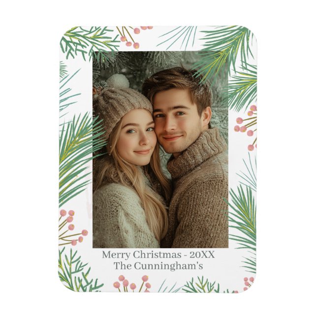 Pastel Pink Holly Christmas Magnet (Vertikal)