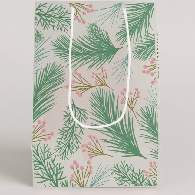 Pastel Pink Holly Christmas Mittlere Geschenktüte (Pink Holly Christmas Gift Bag)