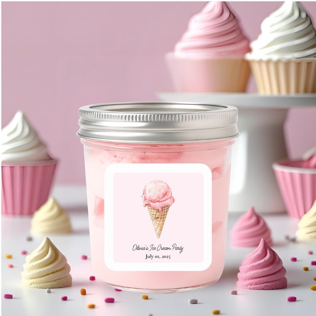 Pastel Pink Ice Cream Sticker | Kids Summer Party (Von Creator hochgeladen)