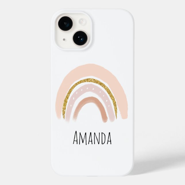 Pastel Pink & Imitate Glitzer Rainbow Boho Case-Mate iPhone 14 Hülle (Rückseite)